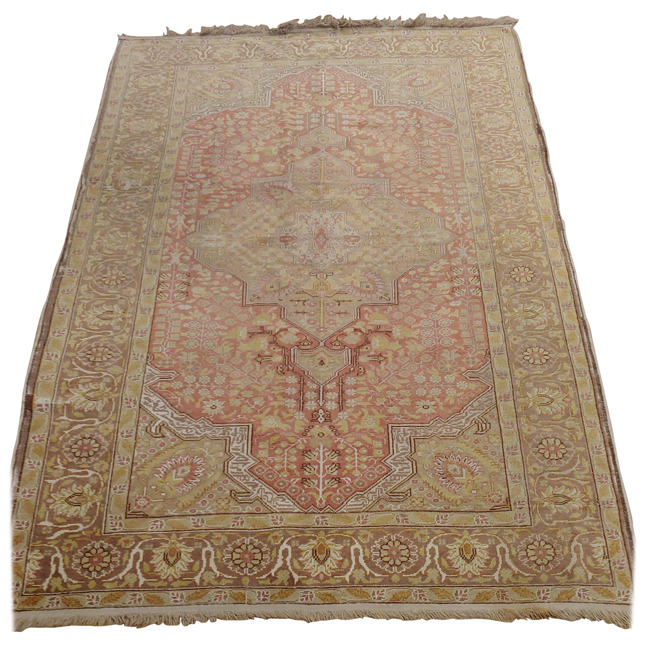 Semi-Antique Turkish Sivas, Coral and Taupe, Wool, Scatter Size, 1950 For Sale