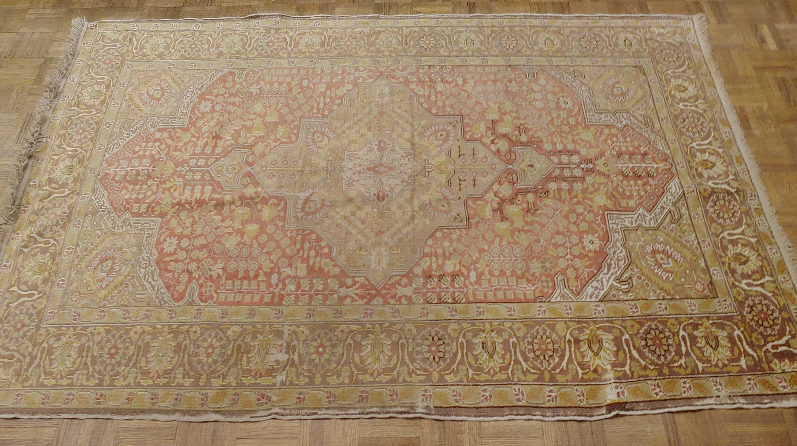 Semi-Antique Turkish Sivas, Coral and Taupe, Wool, Scatter Size, 1950 In Fair Condition For Sale In Williamsburg, VA