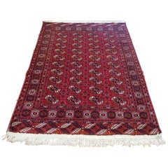 Semi Vintage Turkomen or Turkmenistan Very Fine Bohkara, Wool, Rich Red, 4x6