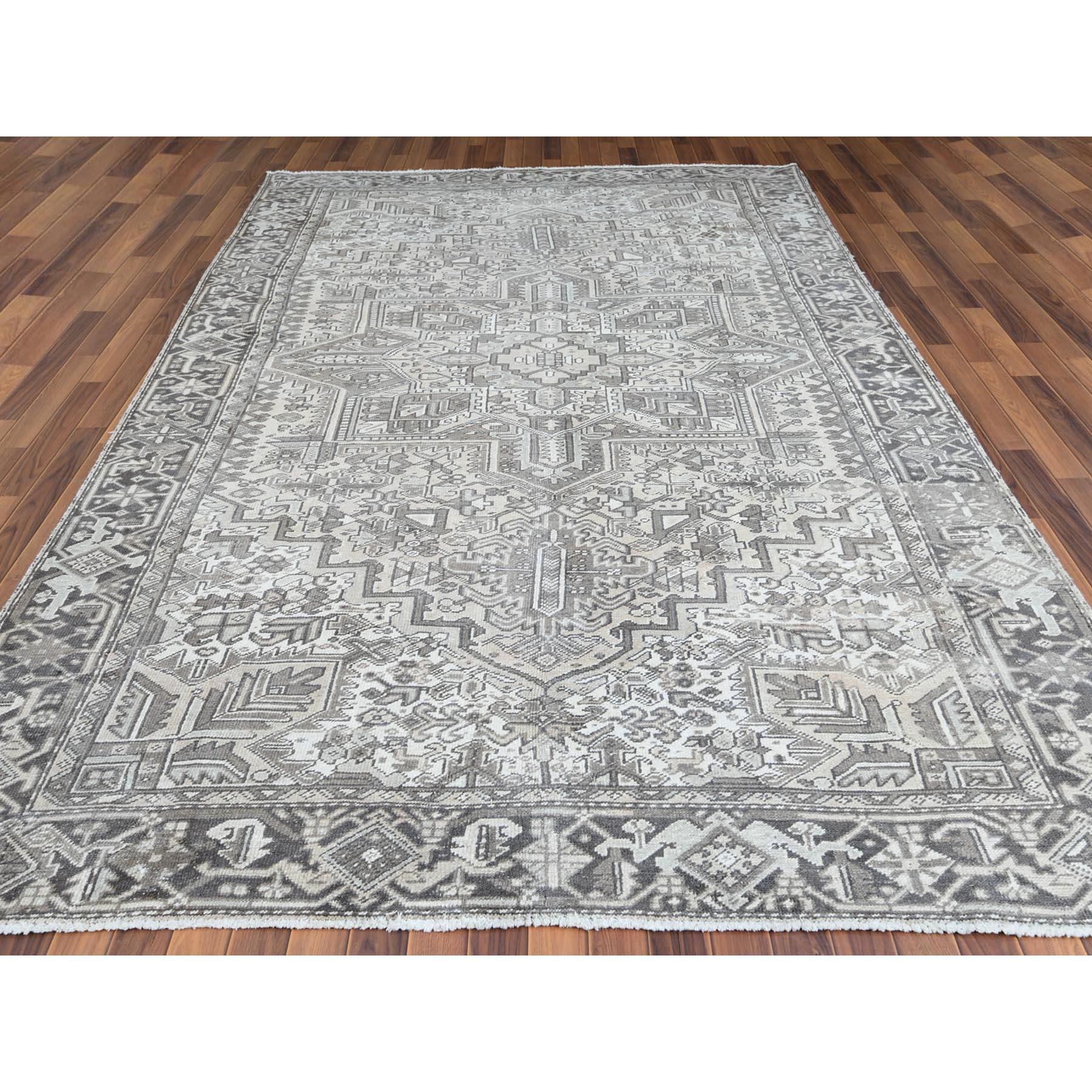 Medieval Semi Antique Washed Out Ivory Persian Heriz Oriental Rug