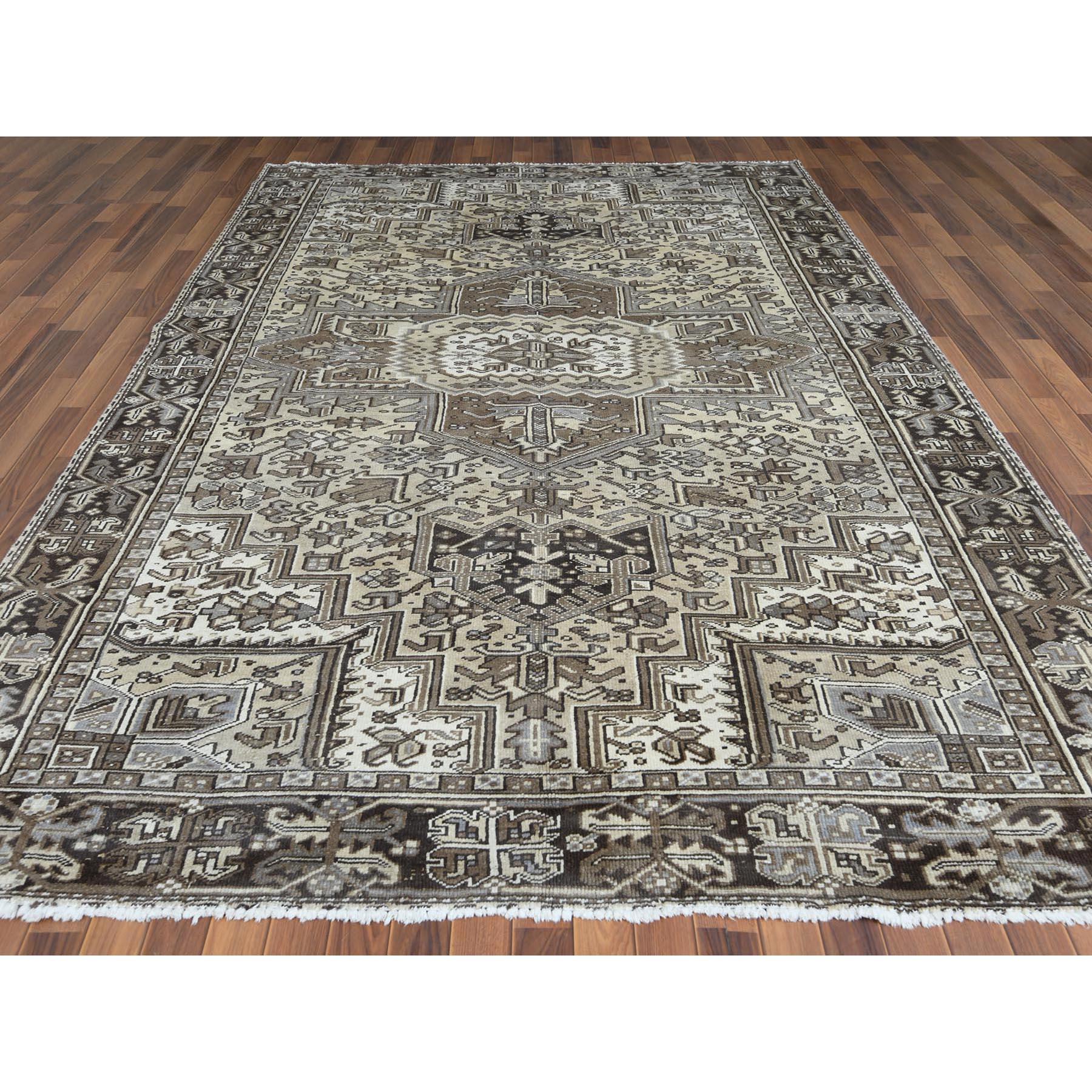 Medieval Semi Antique Washed Out Persian Heriz Pure Wool Handmade Rug