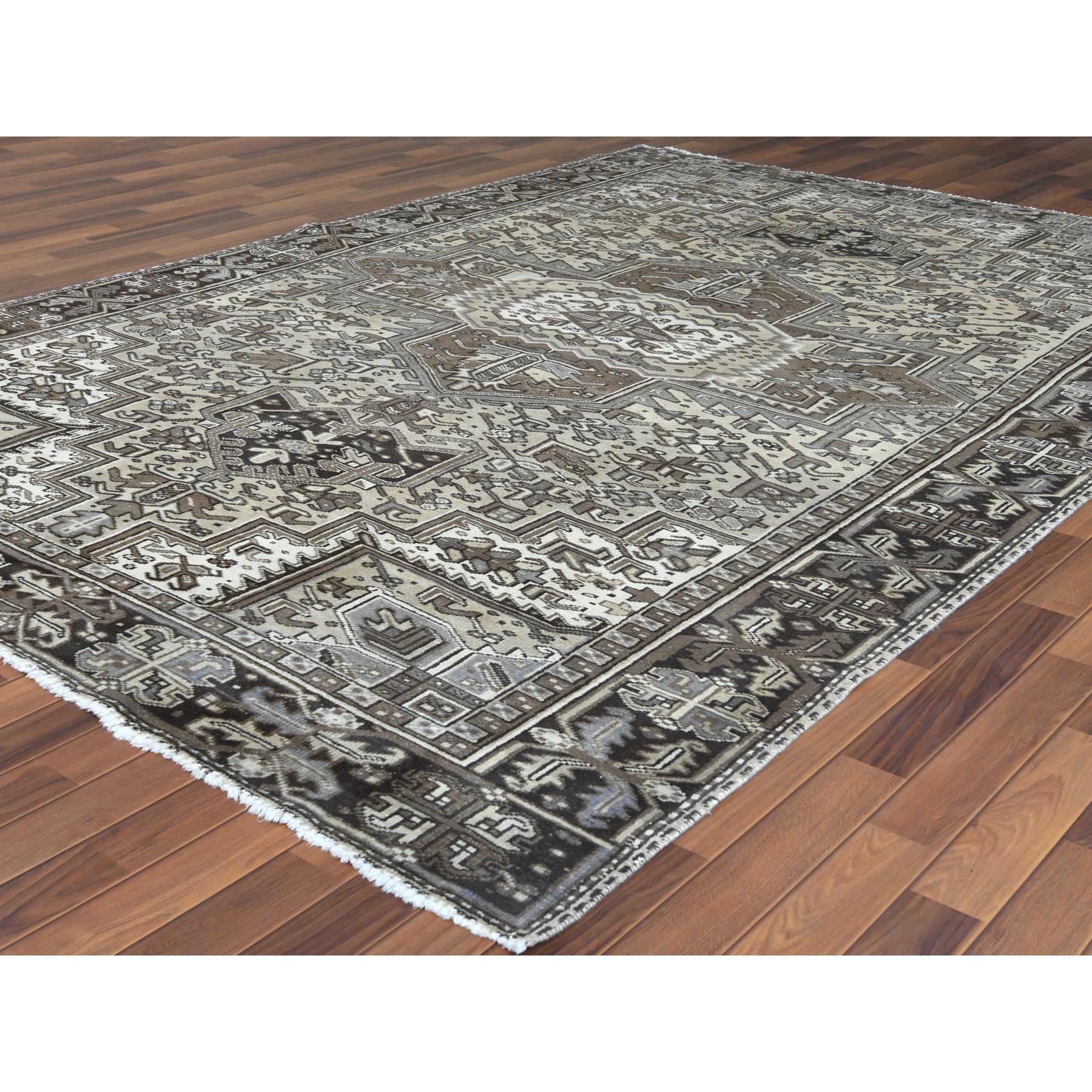 Hand-Knotted Semi Antique Washed Out Persian Heriz Pure Wool Handmade Rug