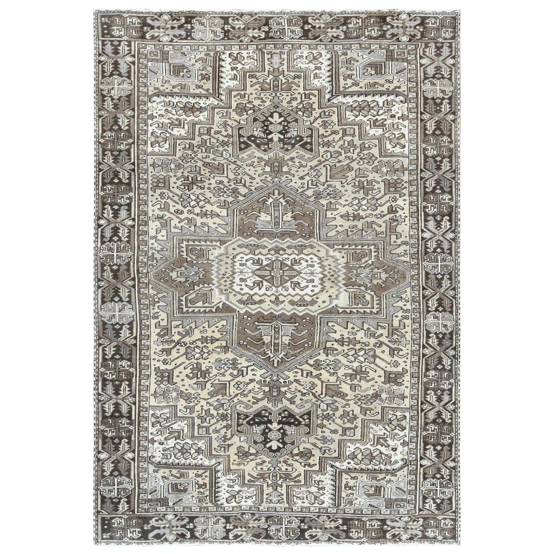Semi Antique Washed Out Persian Heriz Pure Wool Handmade Rug