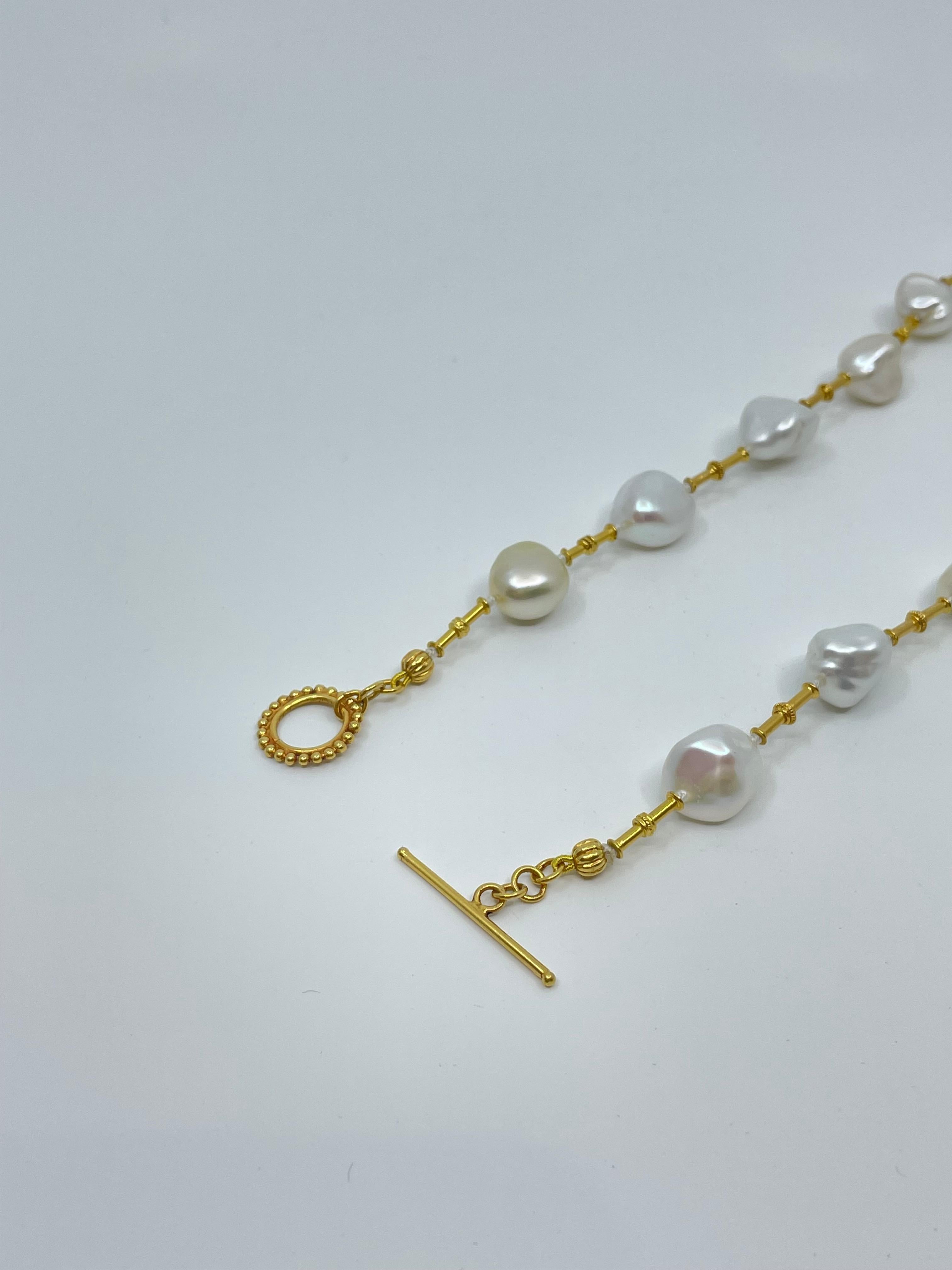 Semi Baroque Pearl & 18K Gold Necklace For Sale 5