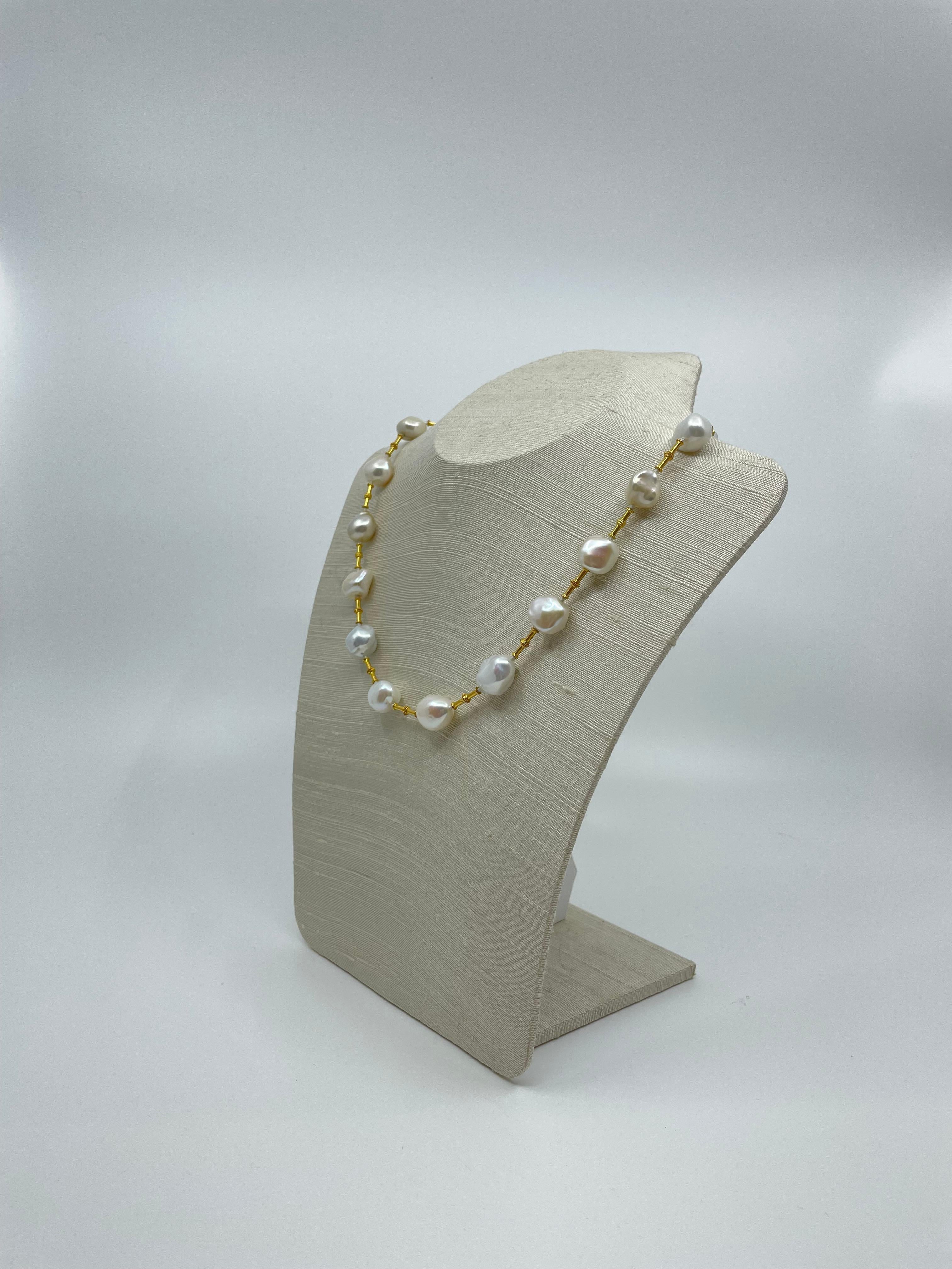 Uncut Semi Baroque Pearl & 18K Gold Necklace For Sale