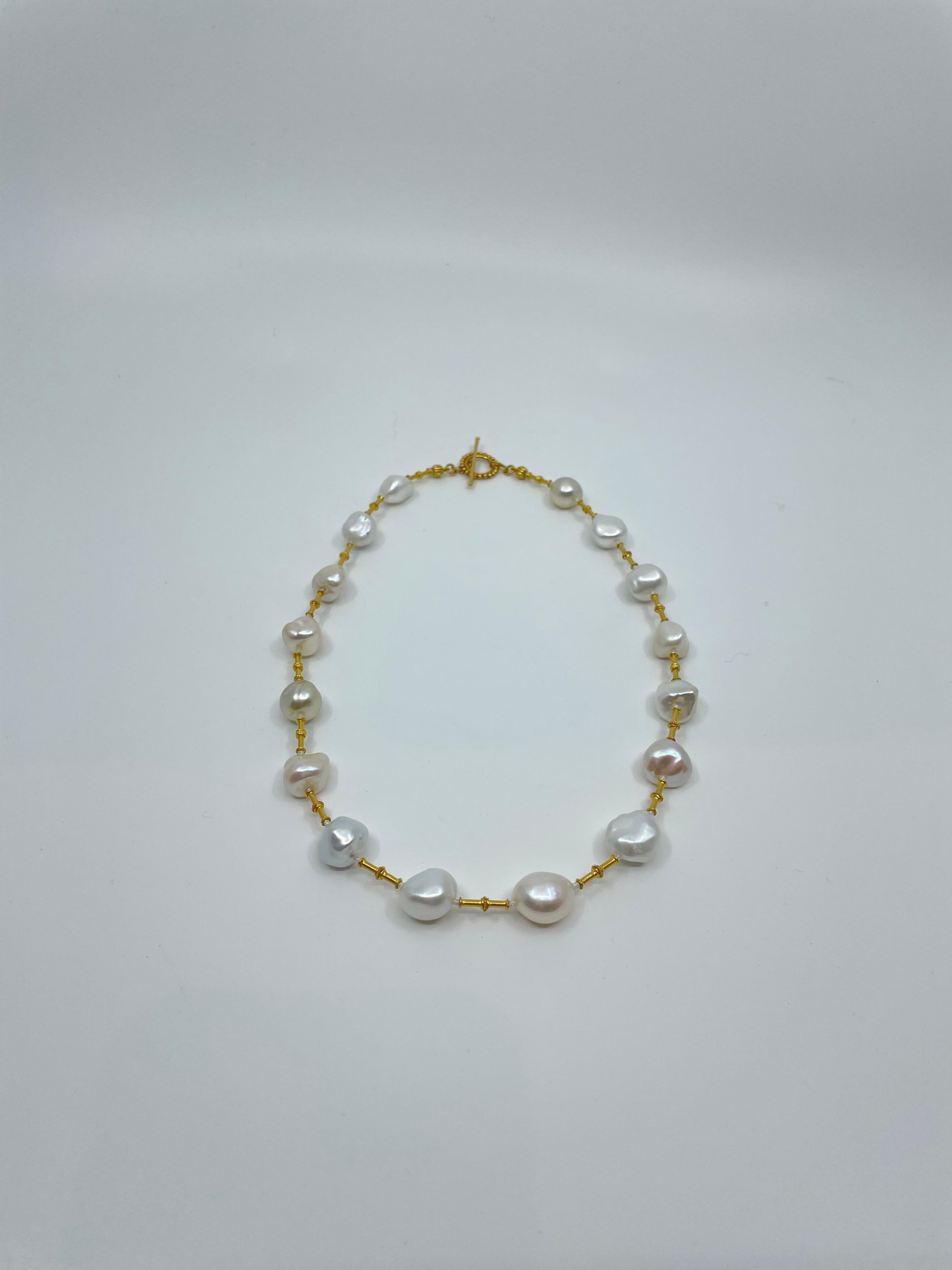Semi Baroque Pearl & 18K Gold Necklace For Sale 1