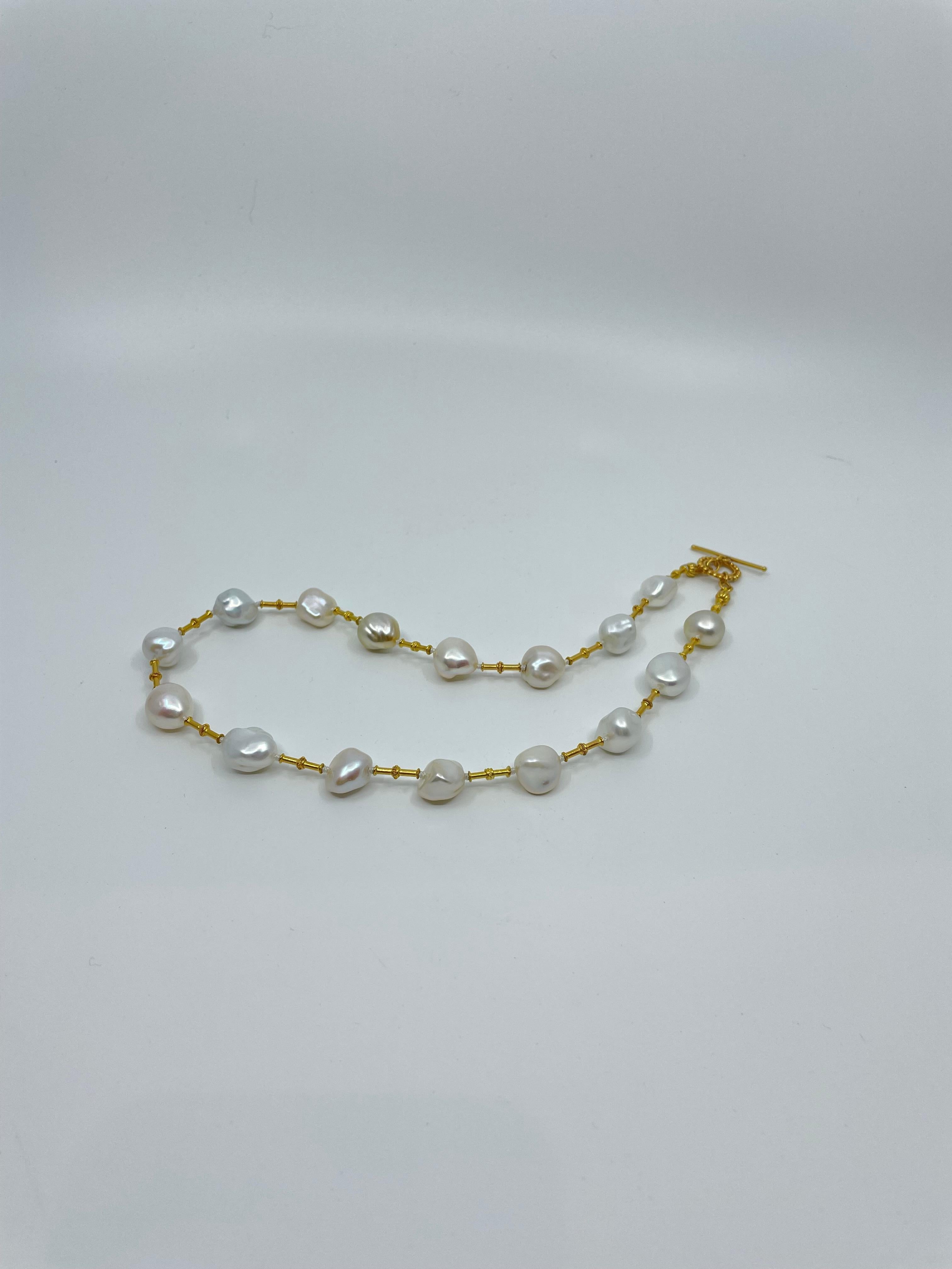 Semi Baroque Pearl & 18K Gold Necklace For Sale 2