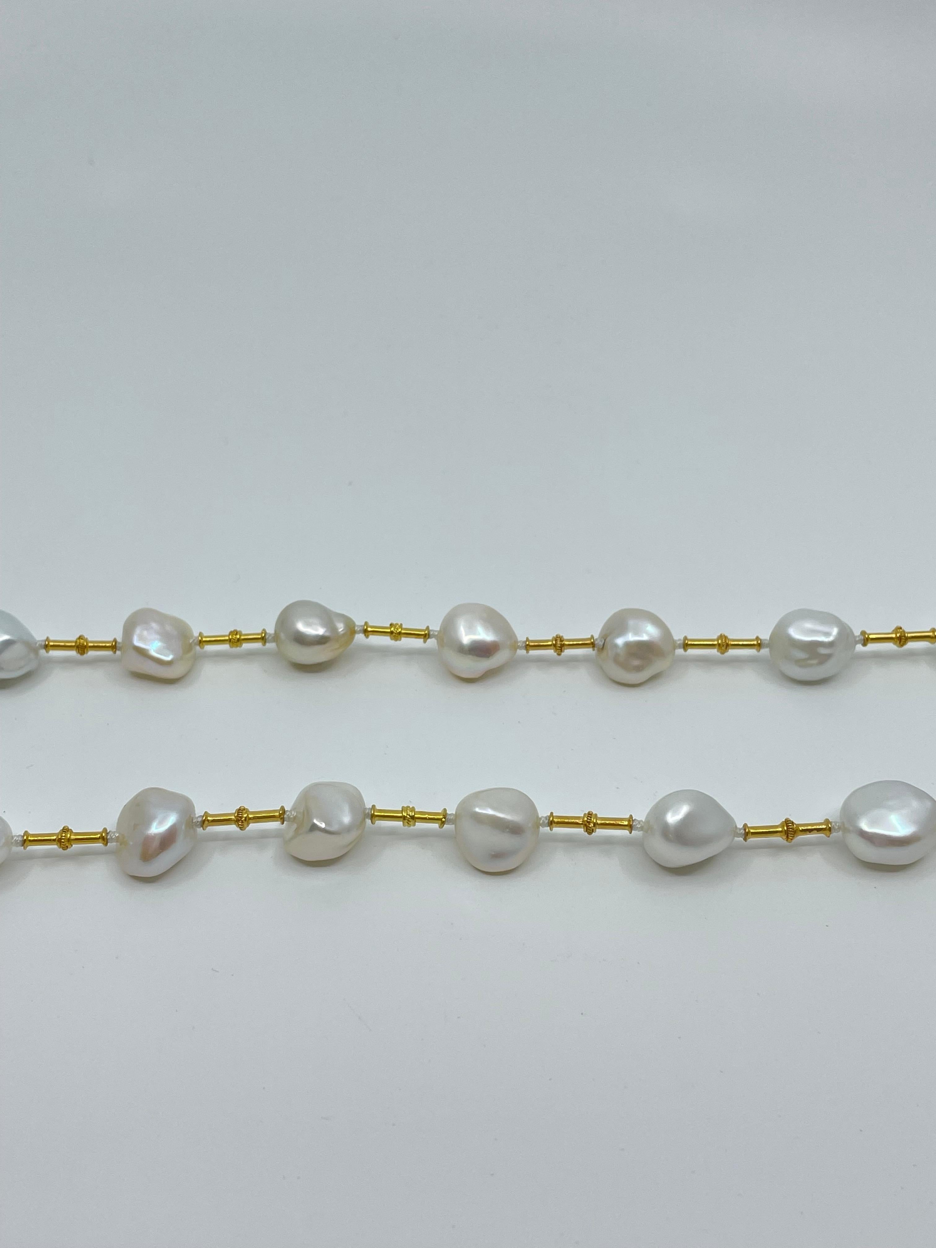 Semi Baroque Pearl & 18K Gold Necklace For Sale 3