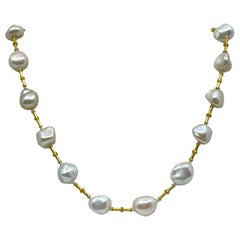 Semi Baroque Pearl & 18K Gold Necklace