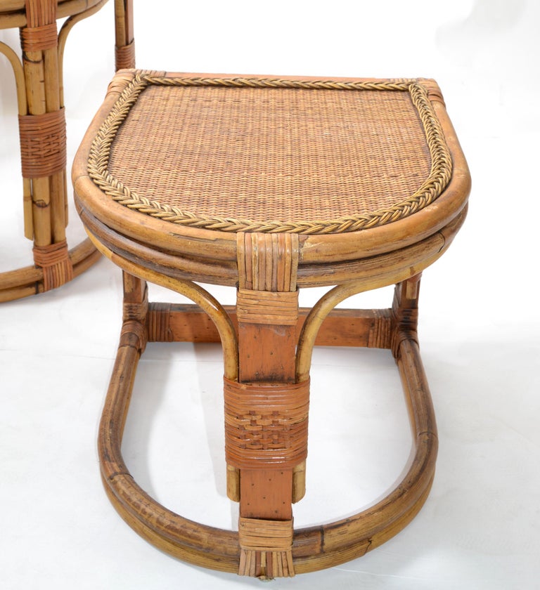 SemiCircle Bamboo and Cane Nesting Tables / Stacking Tables