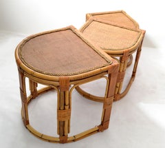 Semi-Circle Bamboo & Cane Nesting Tables / Stacking Tables Handcrafted, Set of 3