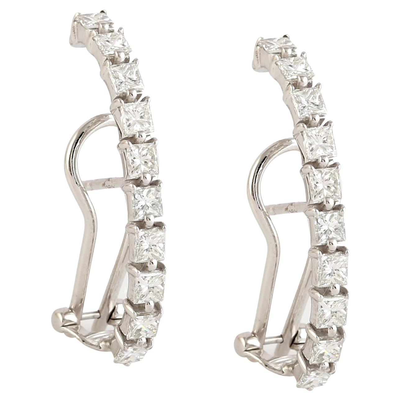 Semi Circle Diamond Earrings Made In 18K White Gold For Sale
