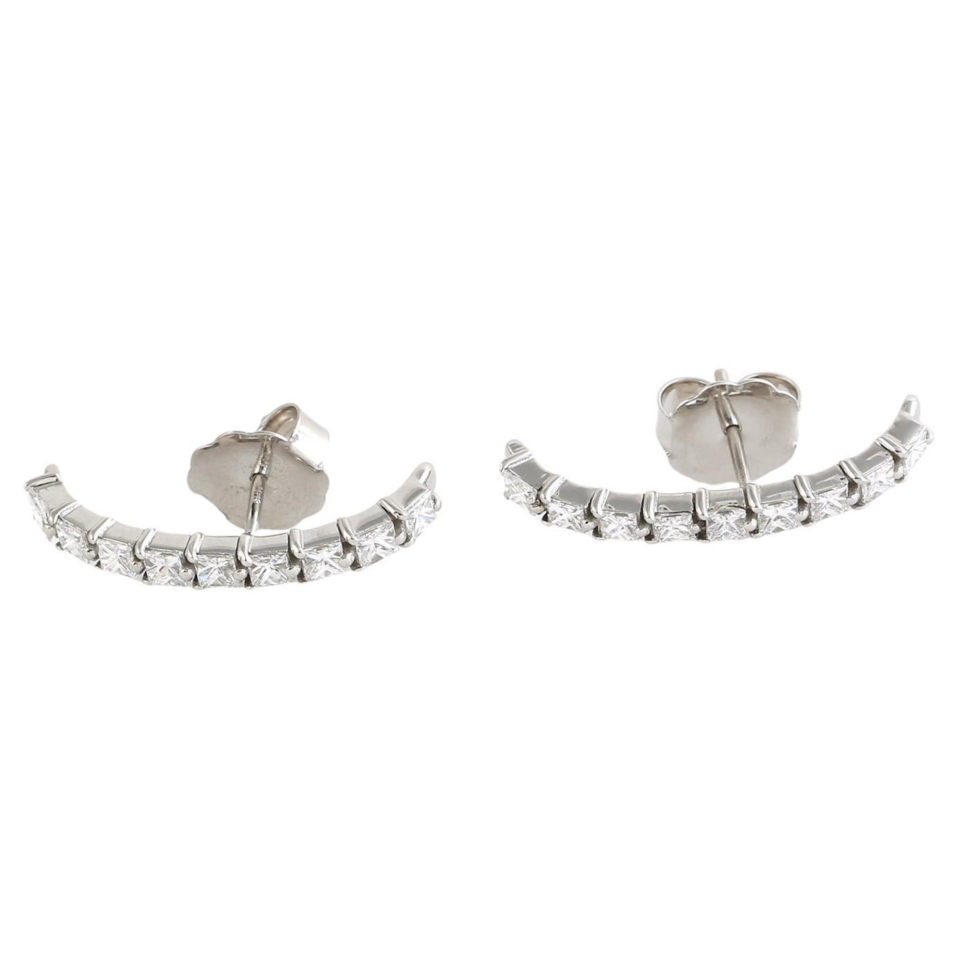 Semi Circle Diamond Stud Earrings Made In 18K White Gold For Sale