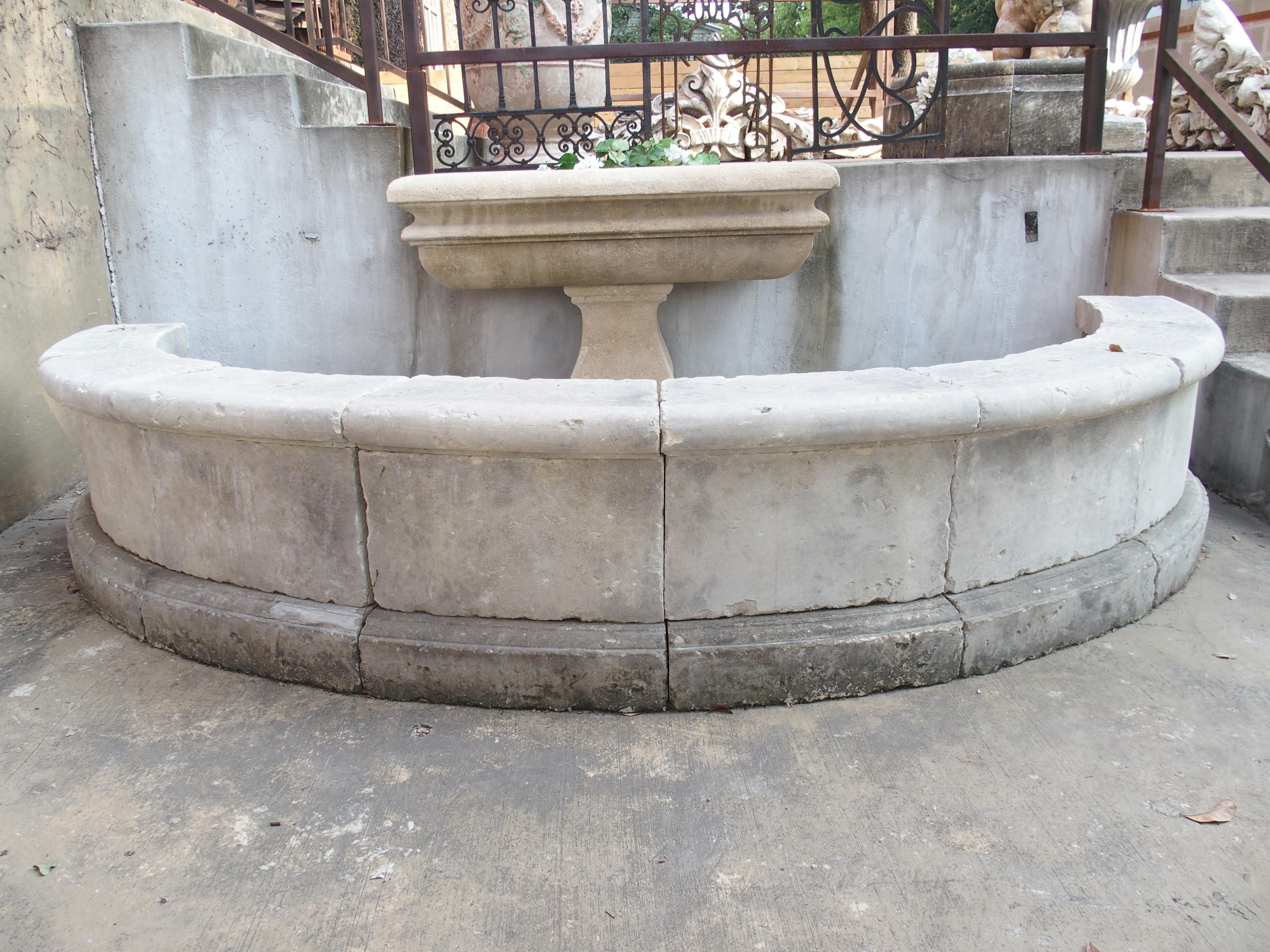 Semi Circular Carved Limestone Fountain Basin Wall from Southern, Italy 4
