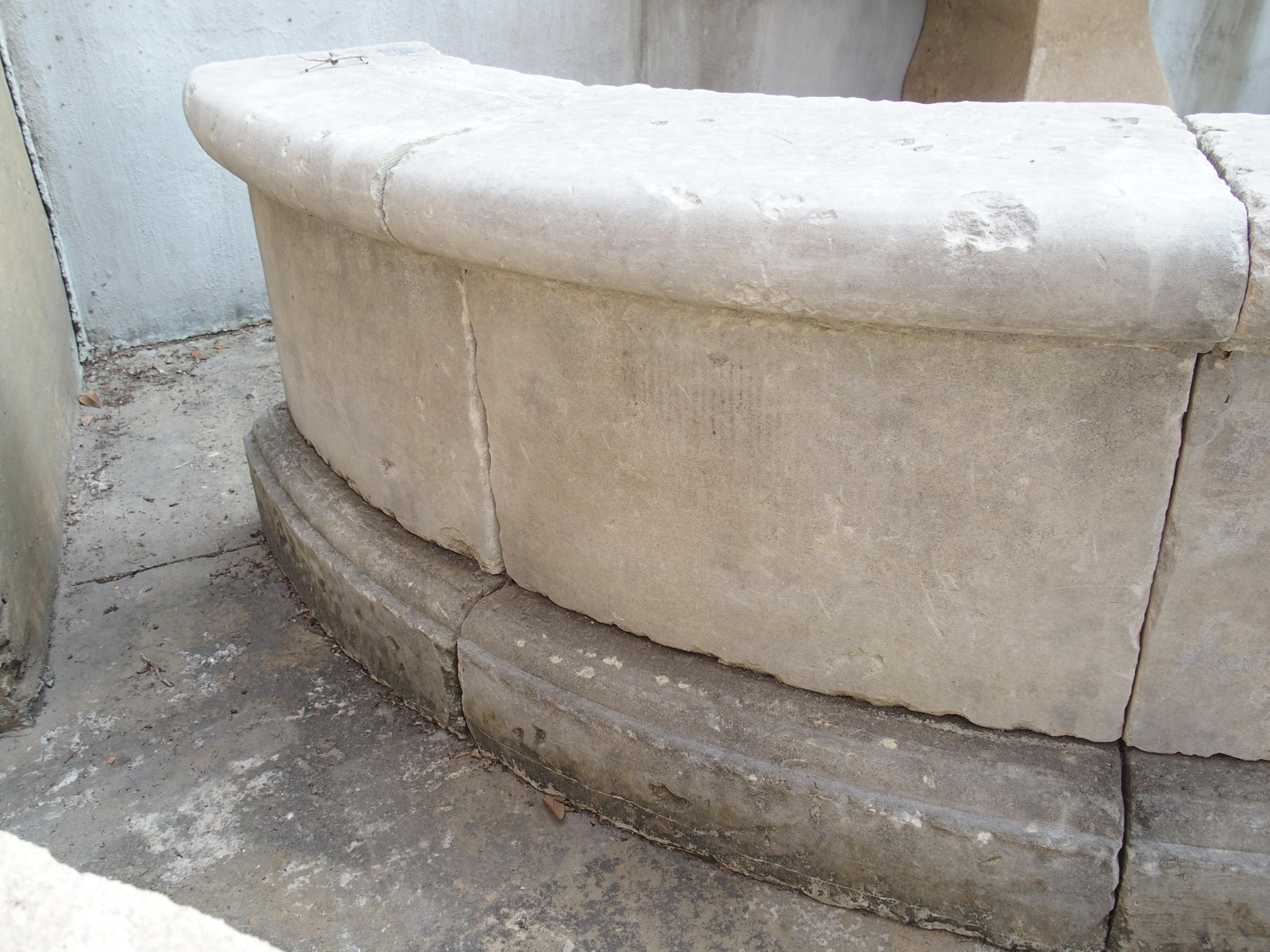 Hand-Carved Semi Circular Carved Limestone Fountain Basin Wall from Southern, Italy