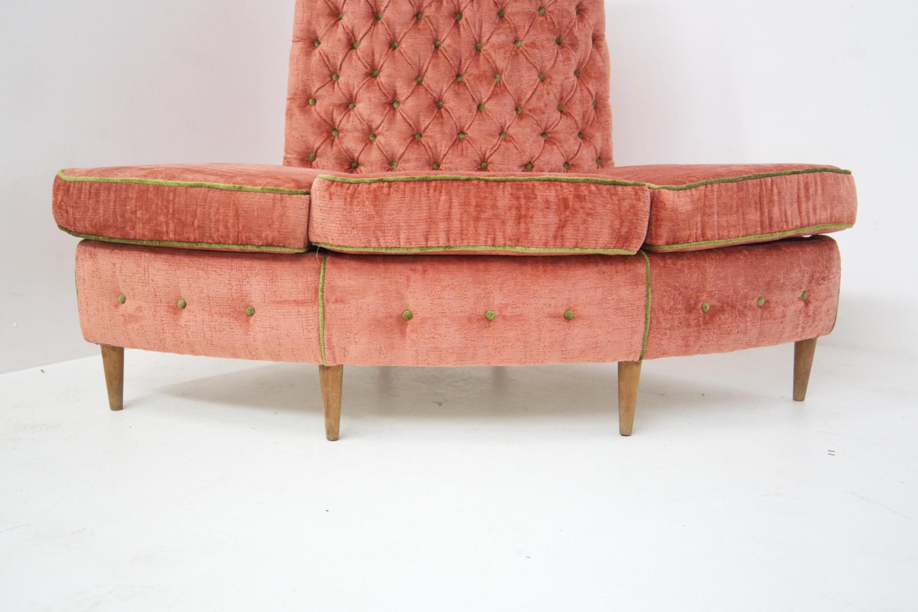 Semi Circular Corner Sofa in Pink and Green Velvet 1