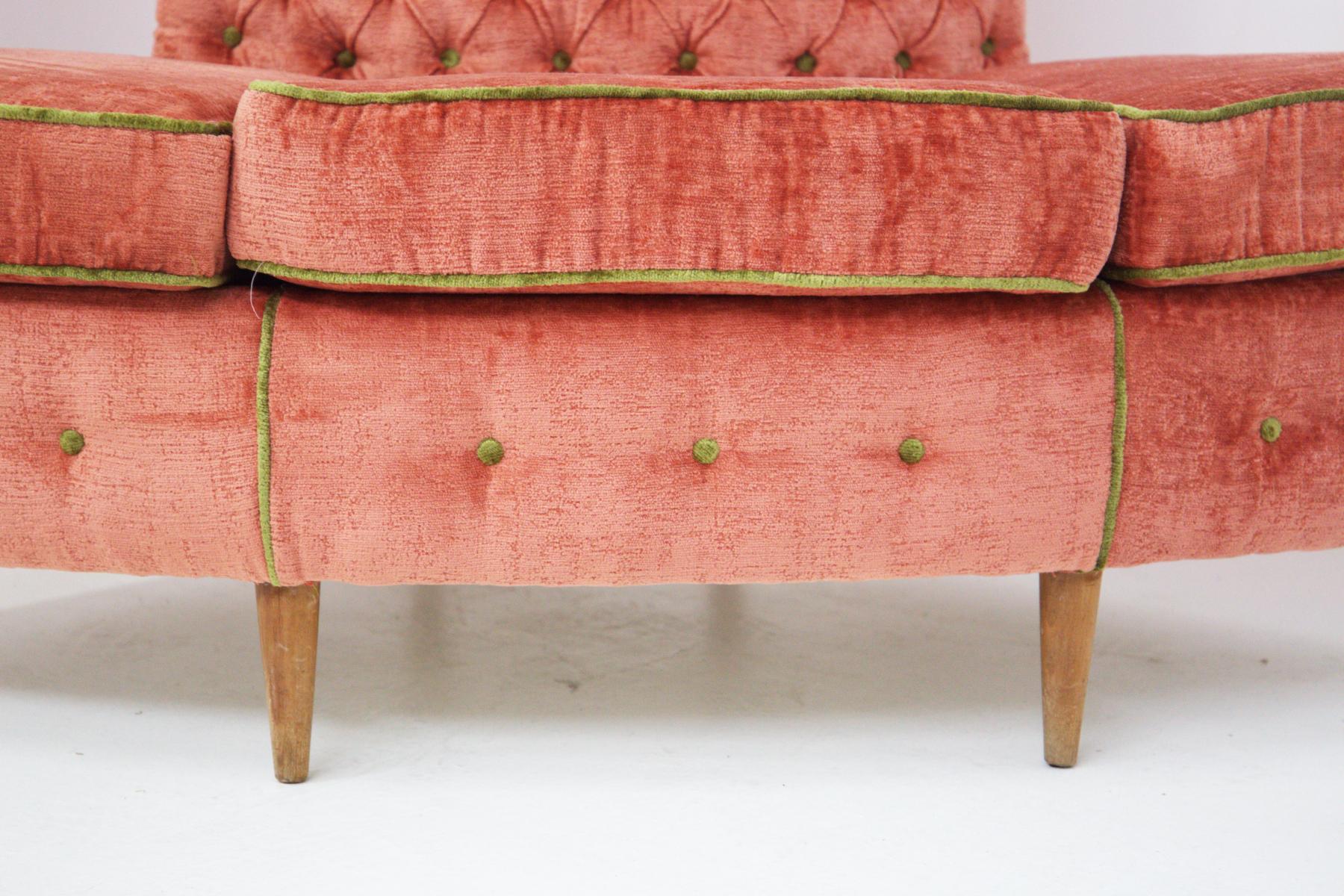 Semi Circular Corner Sofa in Pink and Green Velvet 2