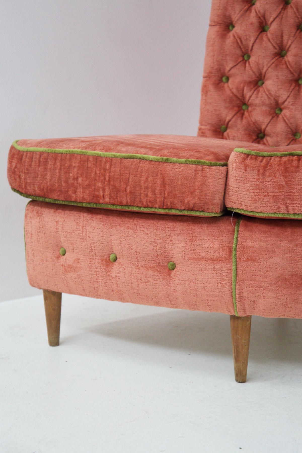 Semi Circular Corner Sofa in Pink and Green Velvet 3