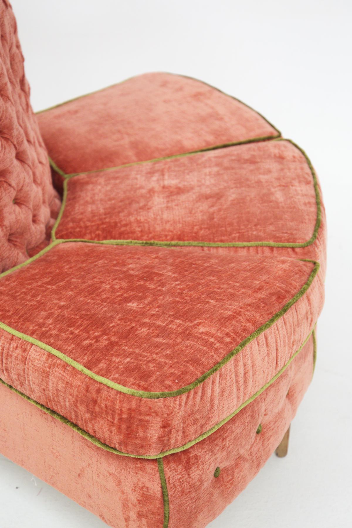 Semi Circular Corner Sofa in Pink and Green Velvet 5