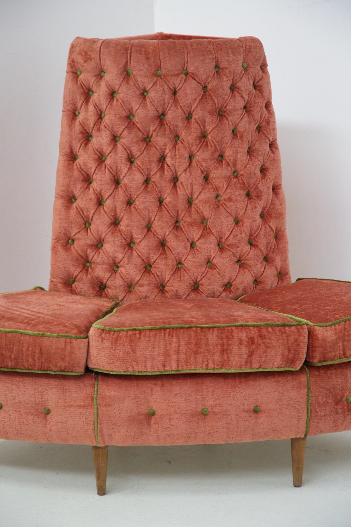 Semi Circular Corner Sofa in Pink and Green Velvet 6
