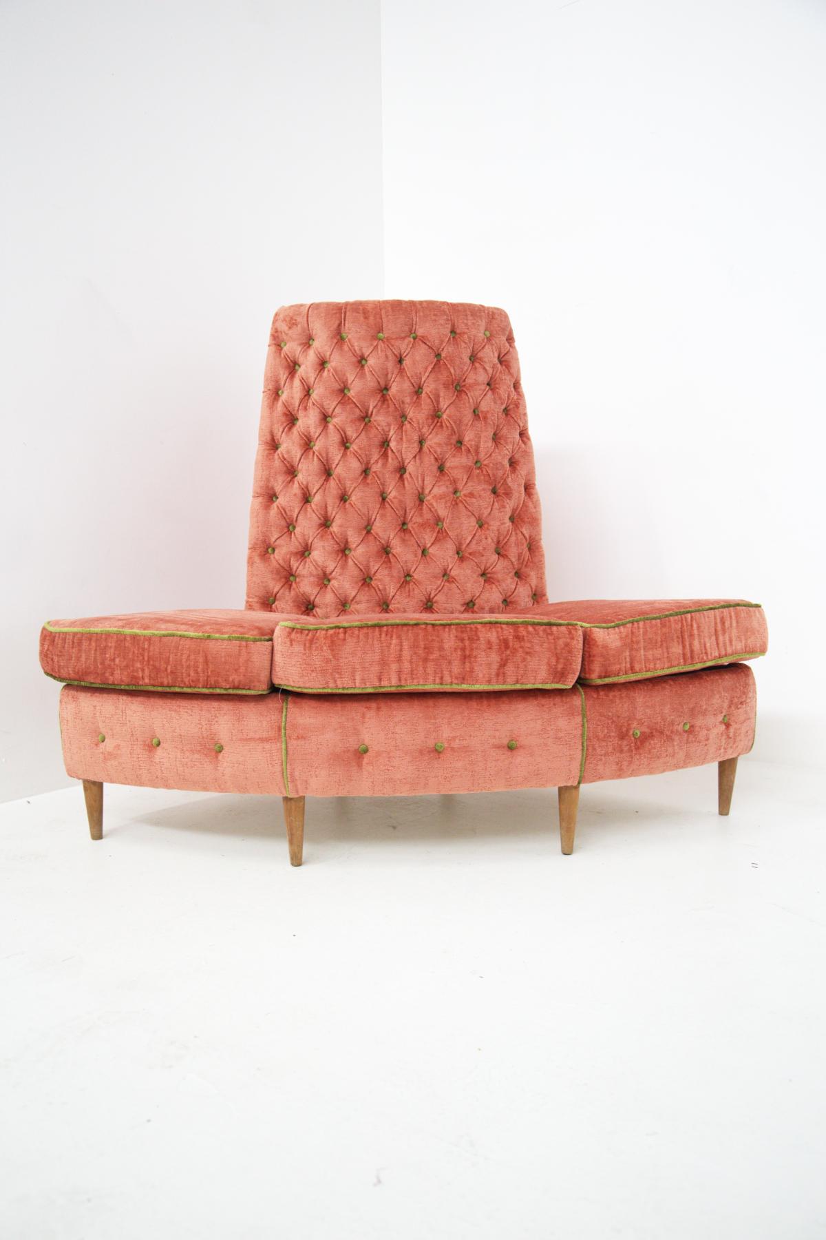 Semi Circular Corner Sofa in Pink and Green Velvet 7