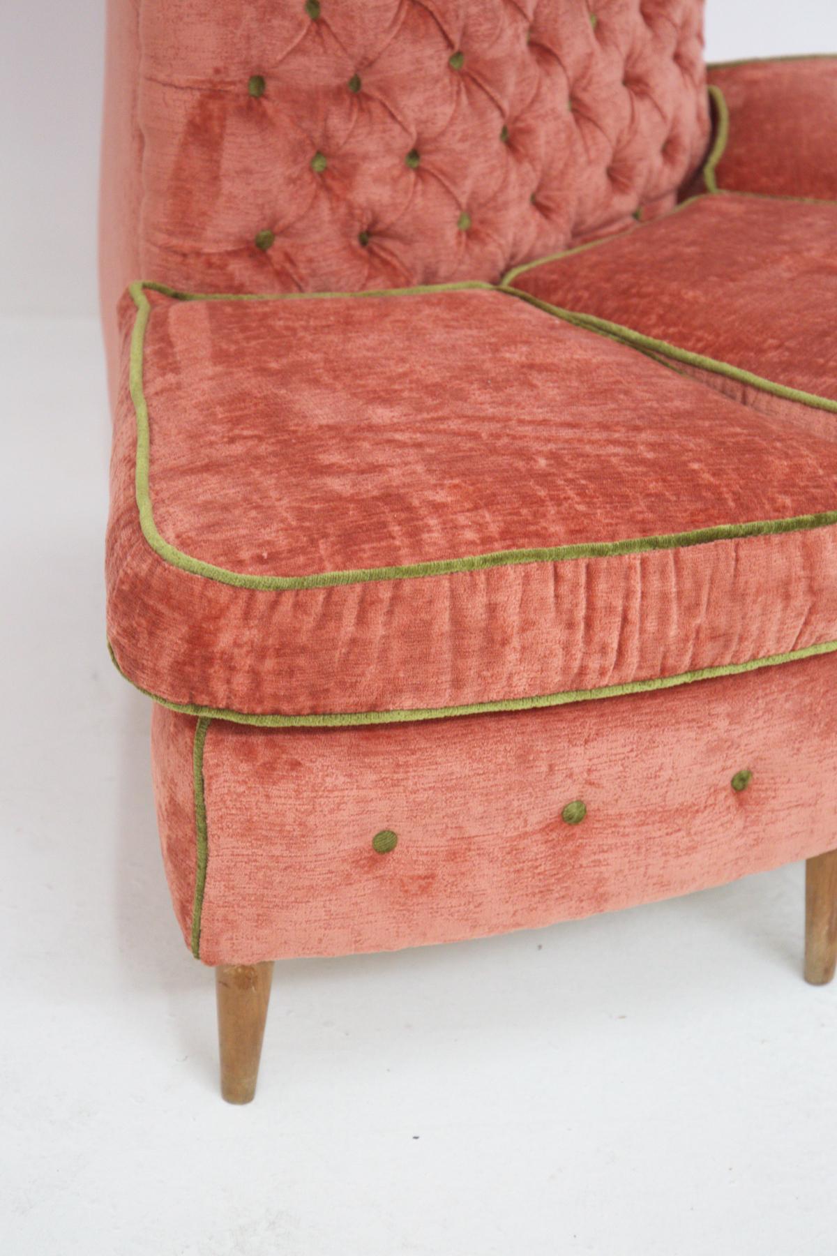 Italian Semi Circular Corner Sofa in Pink and Green Velvet