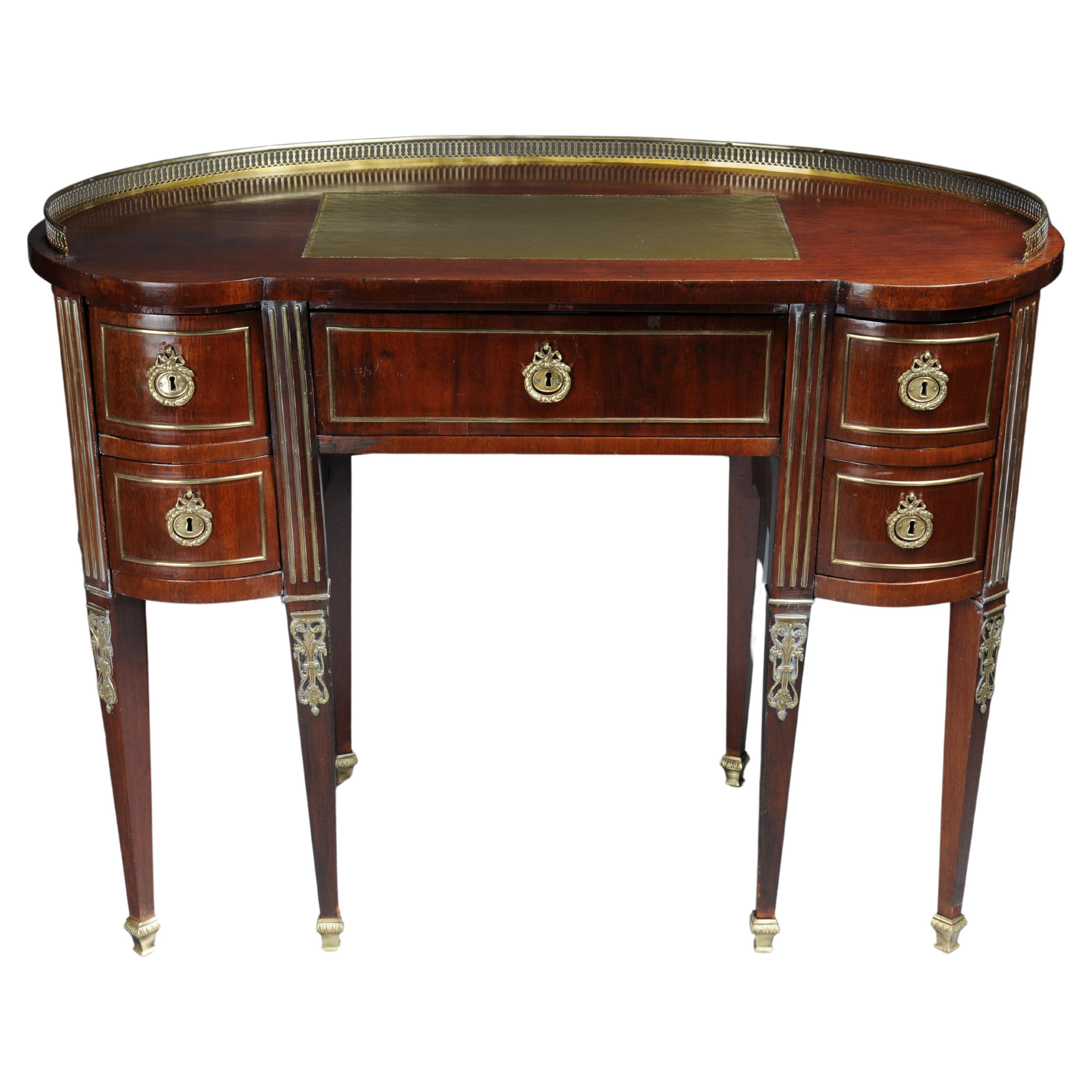 Semi-circular delicate antique mahogany ladies' desk Louis XVI, Paris 1880 For Sale