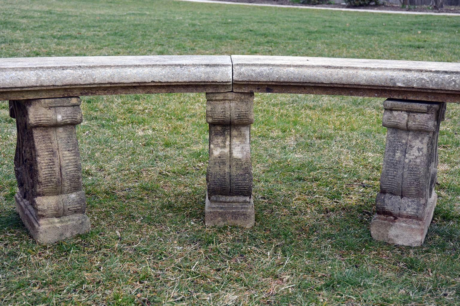 Neoclassical Semi-Circular Stone Bench