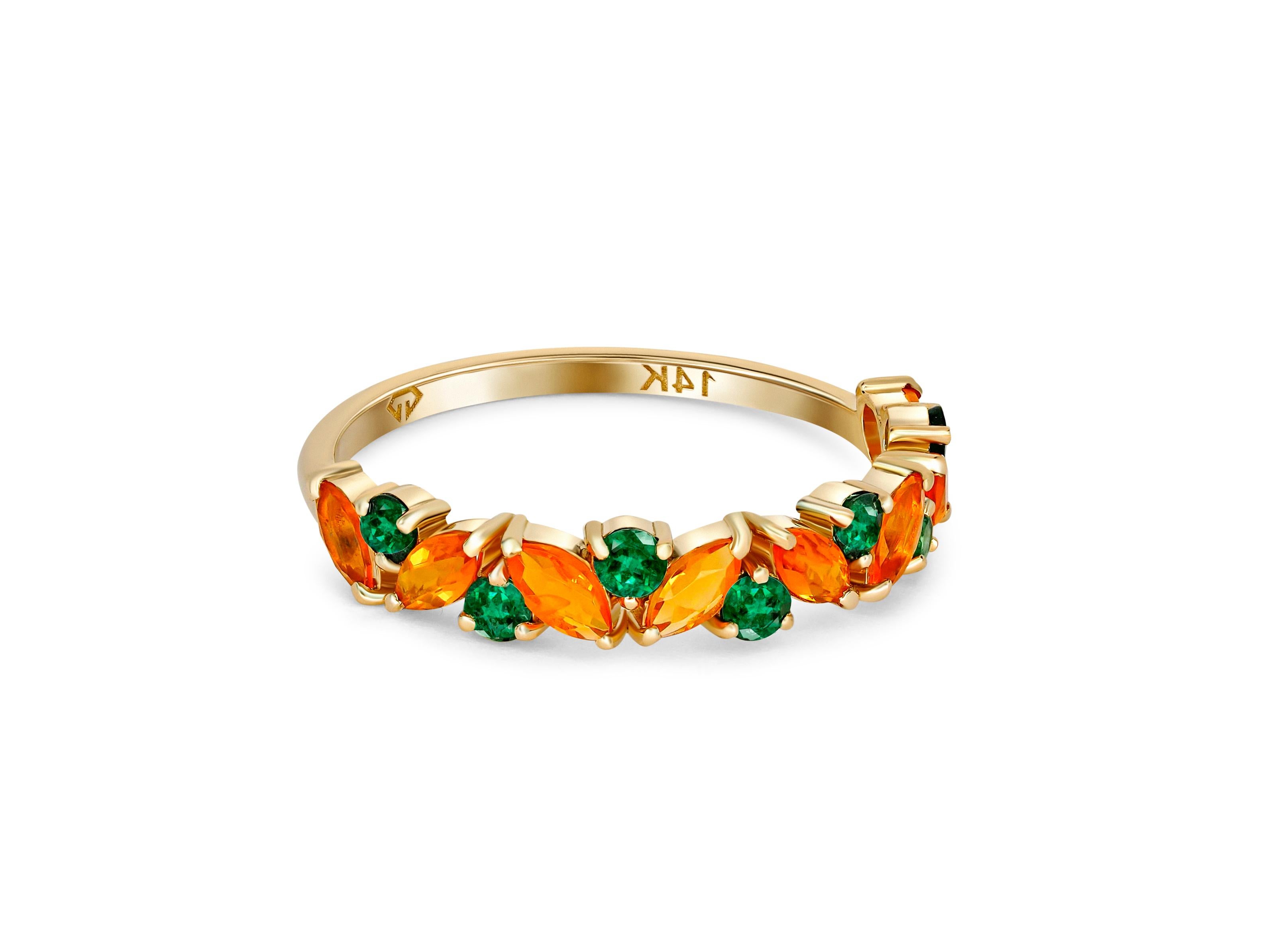 Semi eternity gold ring with opals, emeralds.  In New Condition In Istanbul, TR