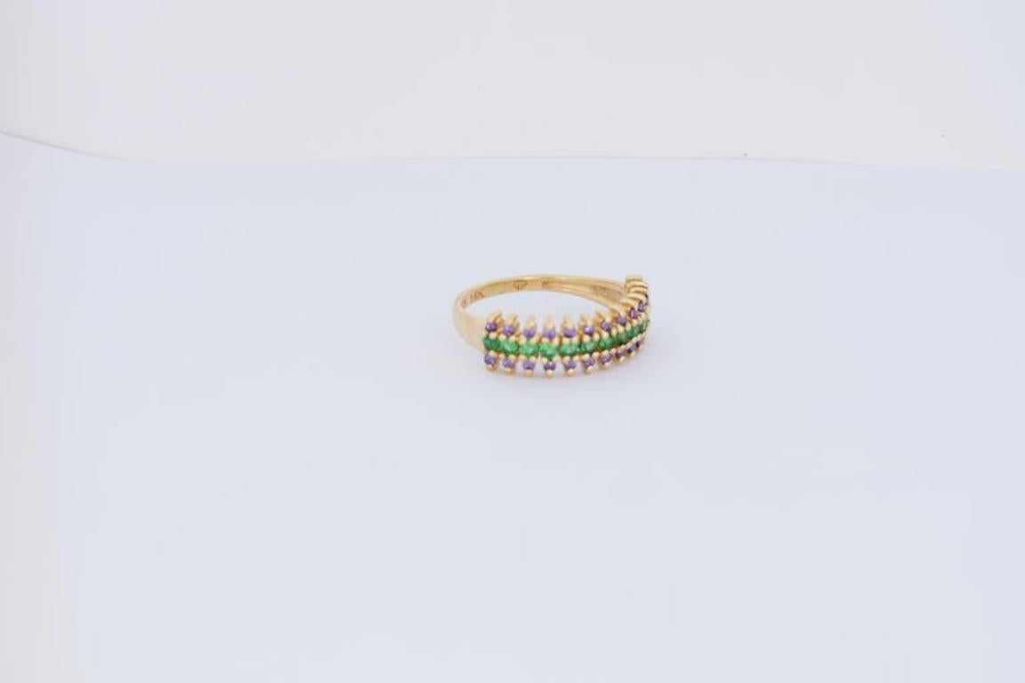 Semi Eternity Purple And Green Gems 14k Gold Ring Band 5