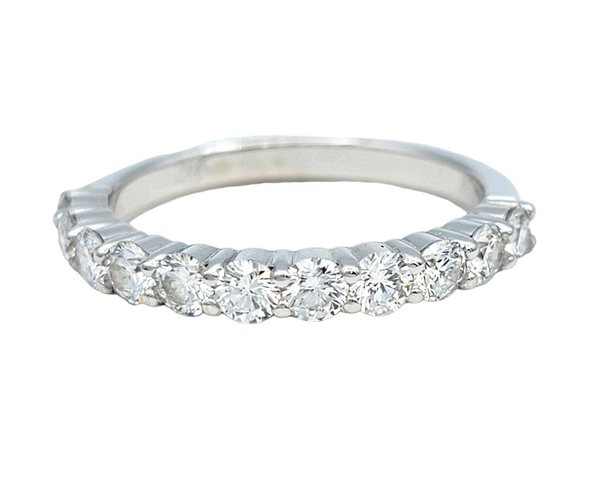 Contemporary Semi-Eternity Round Diamond Band Ring Set in Polished 18 Karat White Gold For Sale