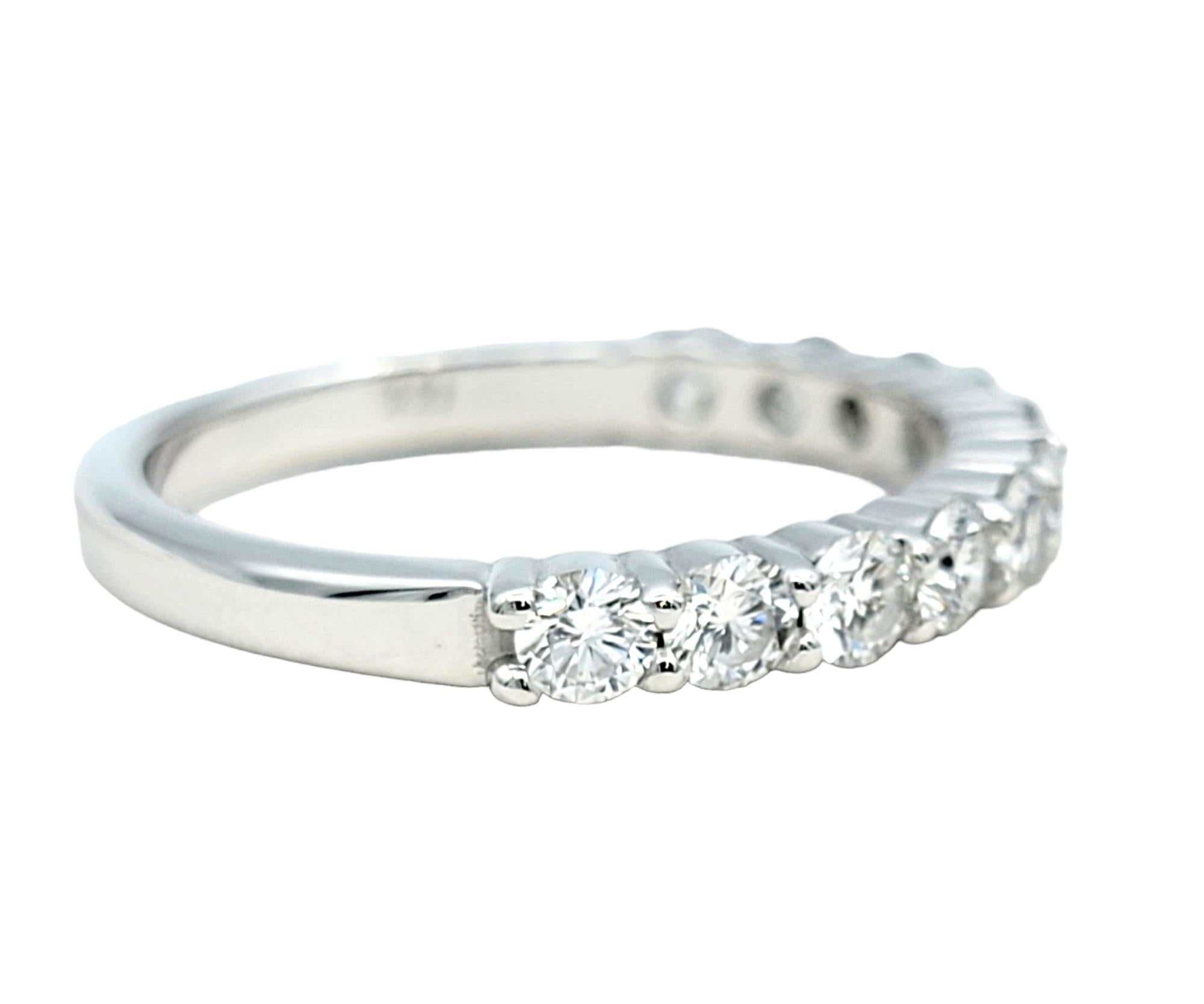 Round Cut Semi-Eternity Round Diamond Band Ring Set in Polished 18 Karat White Gold For Sale
