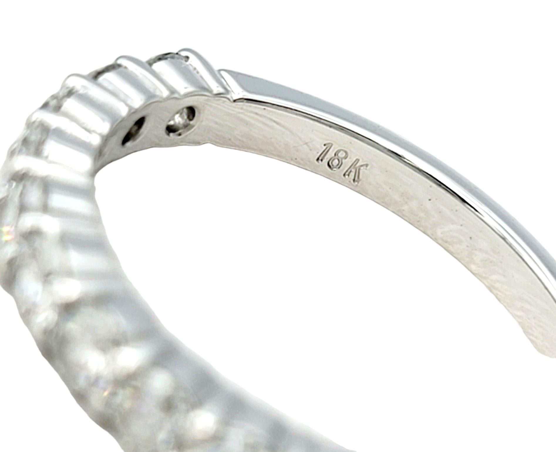 Women's Semi-Eternity Round Diamond Band Ring Set in Polished 18 Karat White Gold For Sale