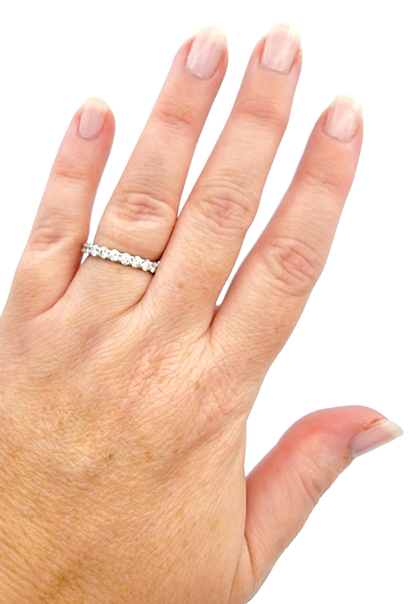 Semi-Eternity Round Diamond Band Ring Set in Polished 18 Karat White Gold For Sale 1