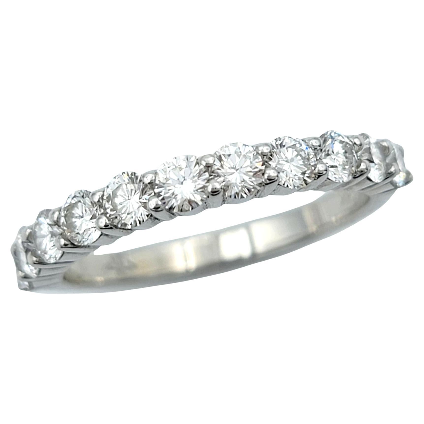 Semi-Eternity Round Diamond Band Ring Set in Polished 18 Karat White Gold For Sale