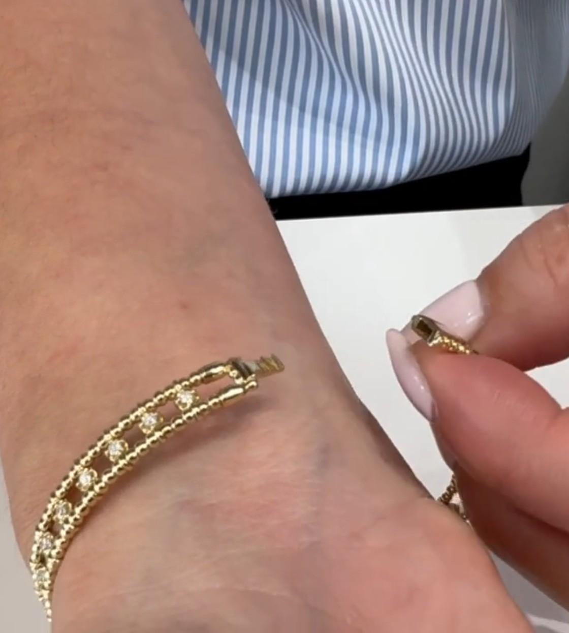 Bracelet semi-souple en or jaune 14K avec perles et diamants Neuf - En vente à Old Tappan, NJ