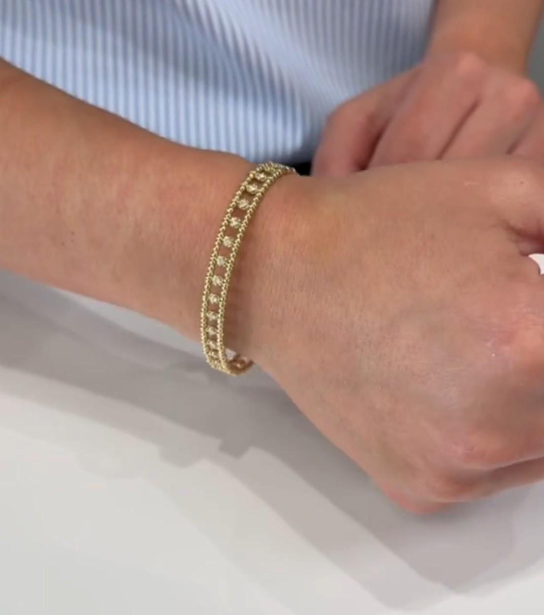 Bracelet semi-souple en or jaune 14K avec perles et diamants en vente 1