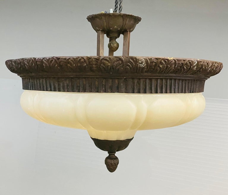 SemiFlush Chandelier in Bronze and Alabaster For Sale at 1stDibs