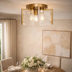 Semi Flush Mount Ceiling Light with Textured Curved Glass Shades