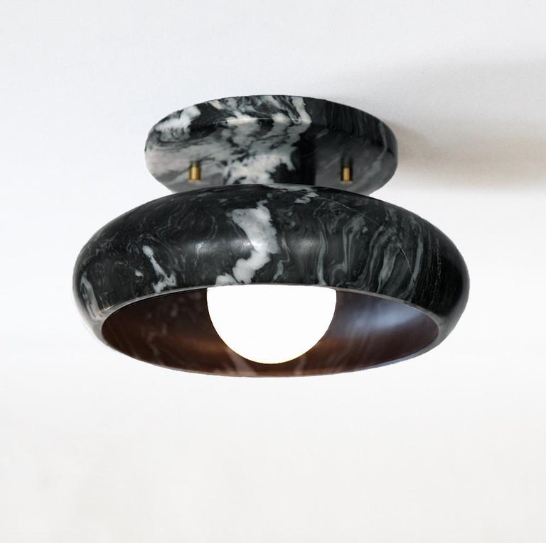 Semi Flush Mount in Hand Carved Grey Marble, Piedra Lighting Collection