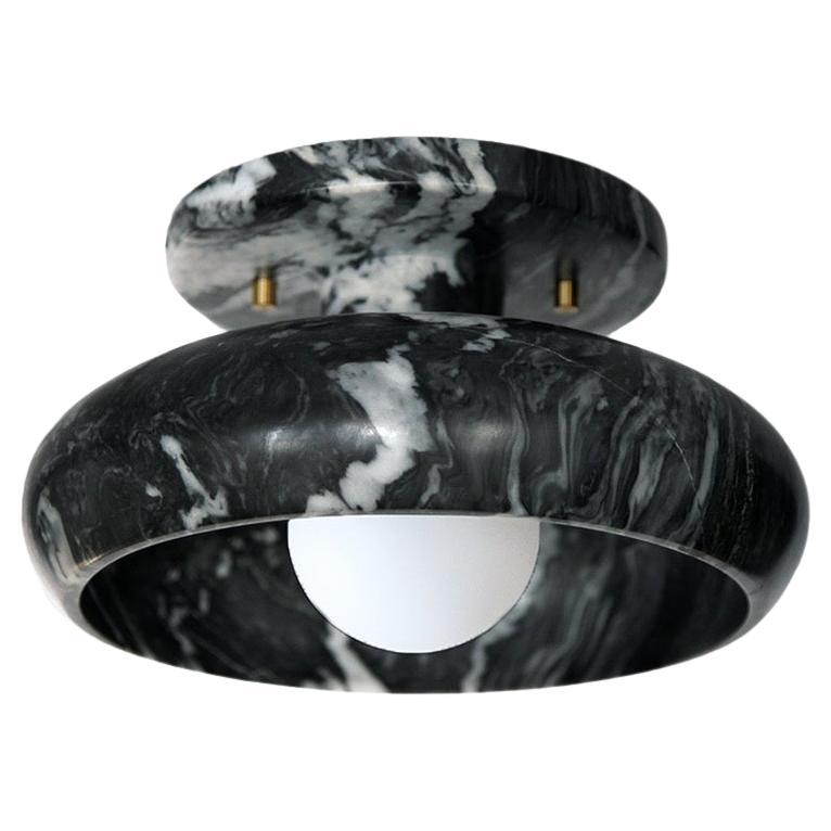 Semi Flush Mount in Hand Carved Grey Marble, Piedra Lighting Collection For Sale