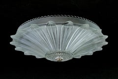Semi Flush Mount Light Textured Ribbed Daisy Dish, 1940s