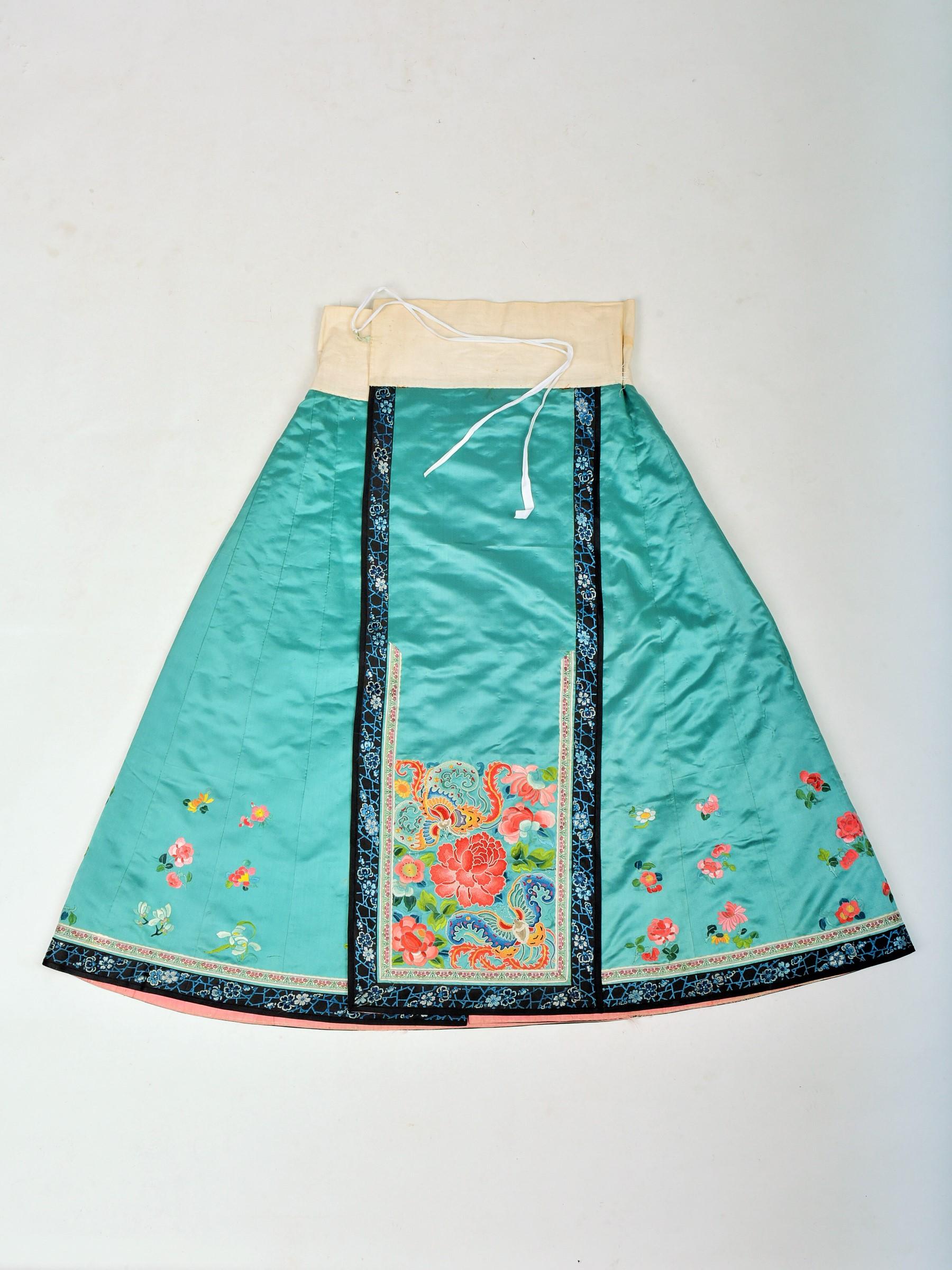 Semi Formal Silk Embroidered Manchu Woman's Skirt and Dress Qing period C.1900 2
