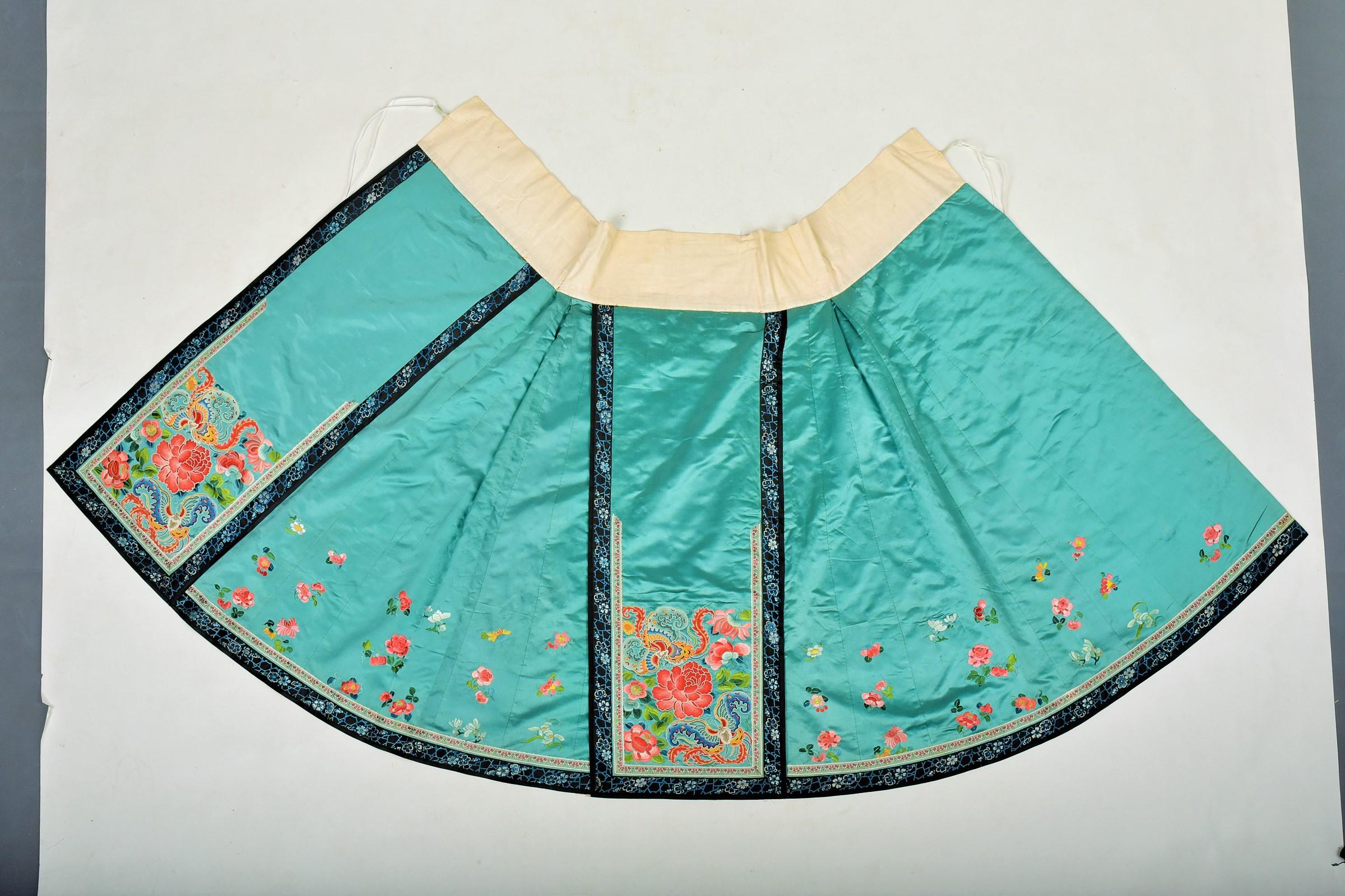 Semi Formal Silk Embroidered Manchu Woman's Skirt and Dress Qing period C.1900 3