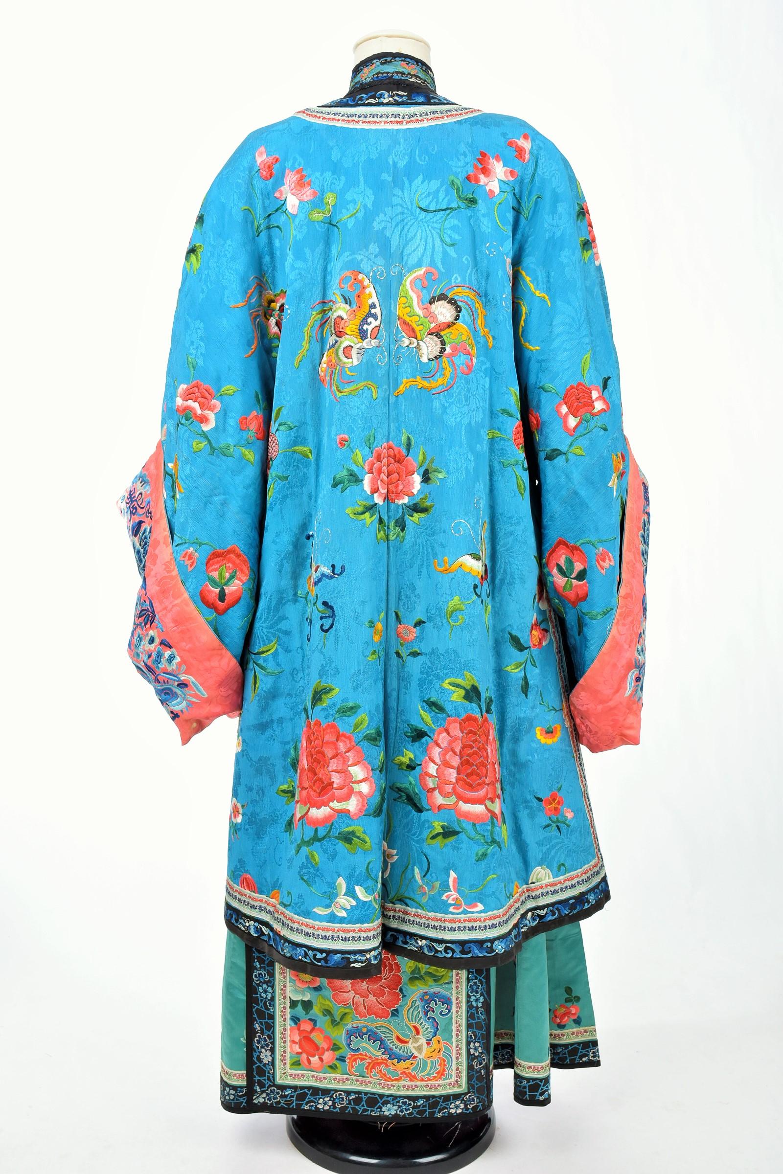 Semi Formal Silk Embroidered Manchu Woman's Skirt and Dress Qing period C.1900 7
