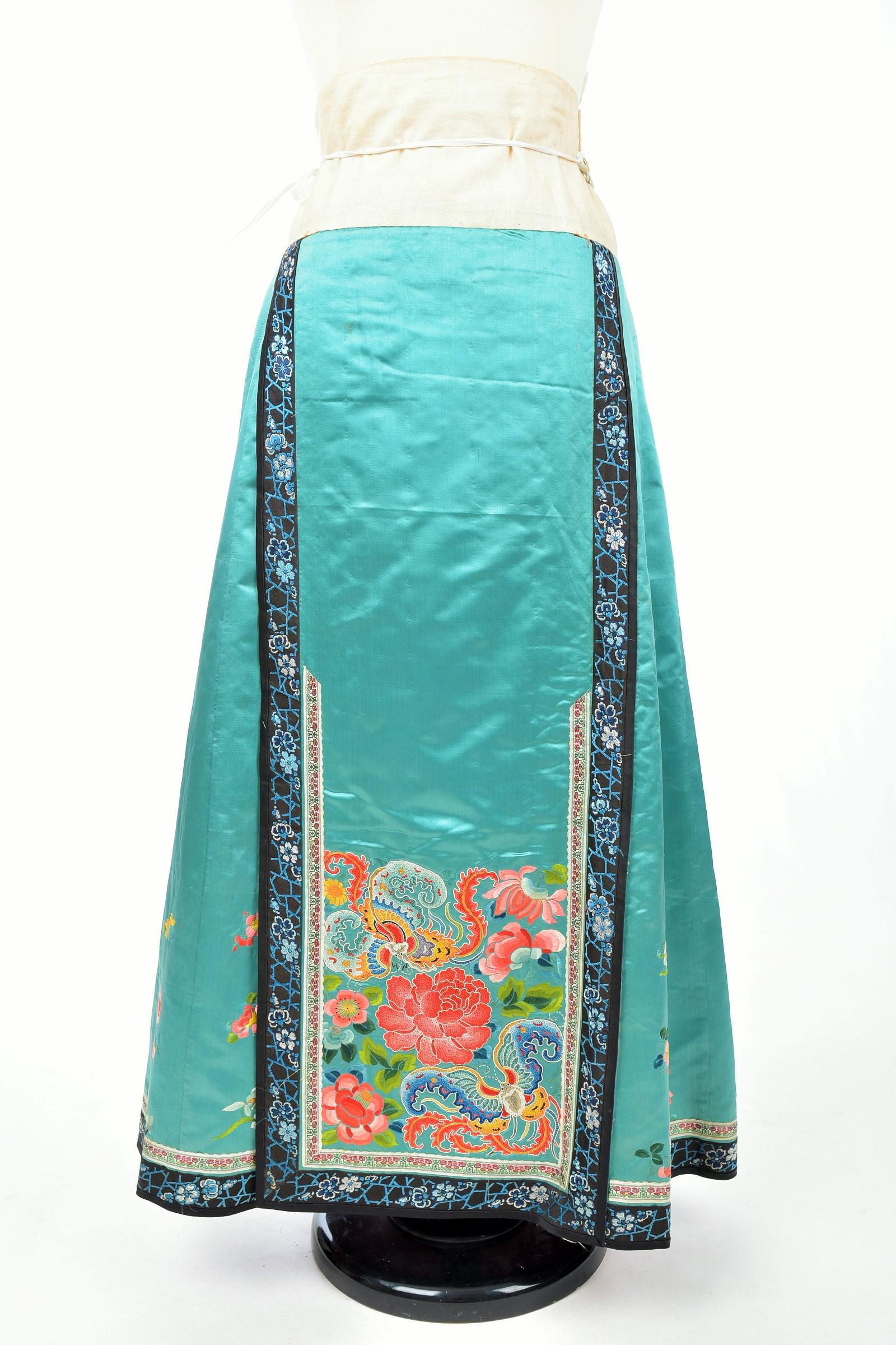 Semi Formal Silk Embroidered Manchu Woman's Skirt and Dress Qing period C.1900 9