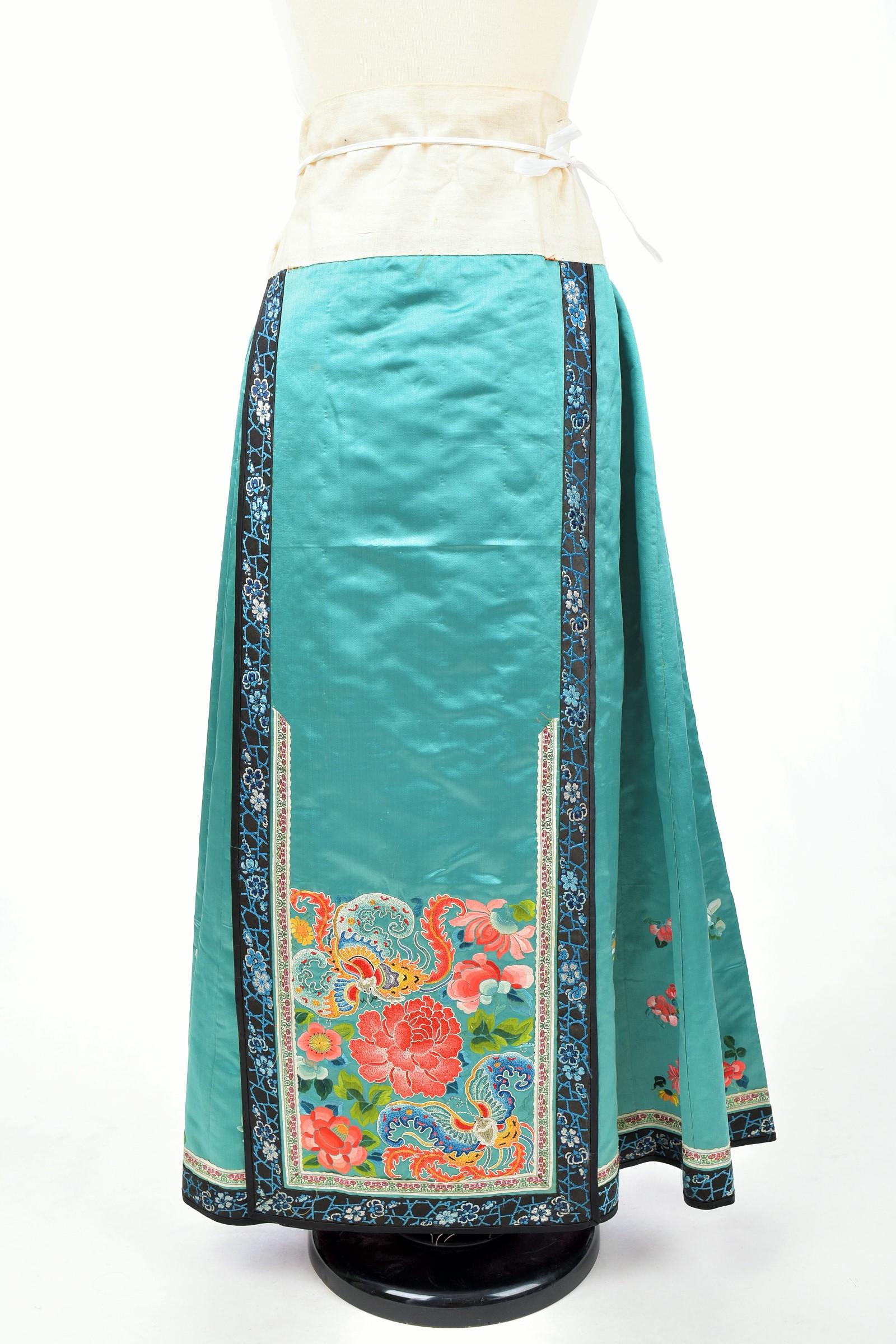 Semi Formal Silk Embroidered Manchu Woman's Skirt and Dress Qing period C.1900 10