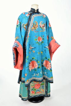 Semi Formal Silk Embroidered Manchu Woman's Skirt and Dress Qing period C.1900