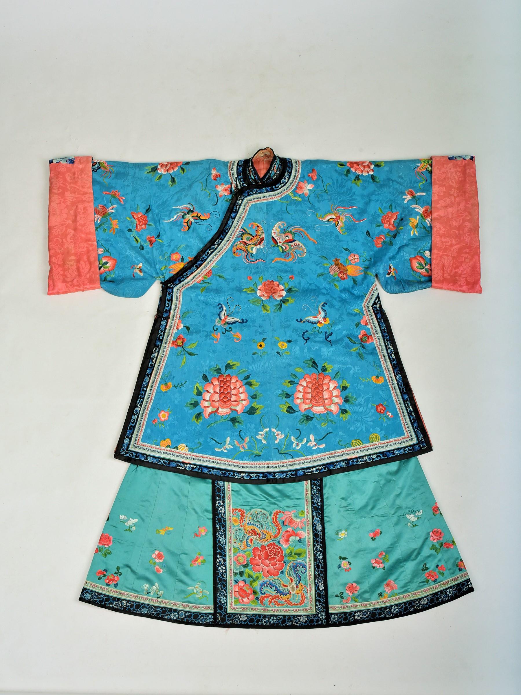 Women's or Men's Semi Formal Silk Embroidered Manchu Woman's Skirt and Dress Qing period C.1900