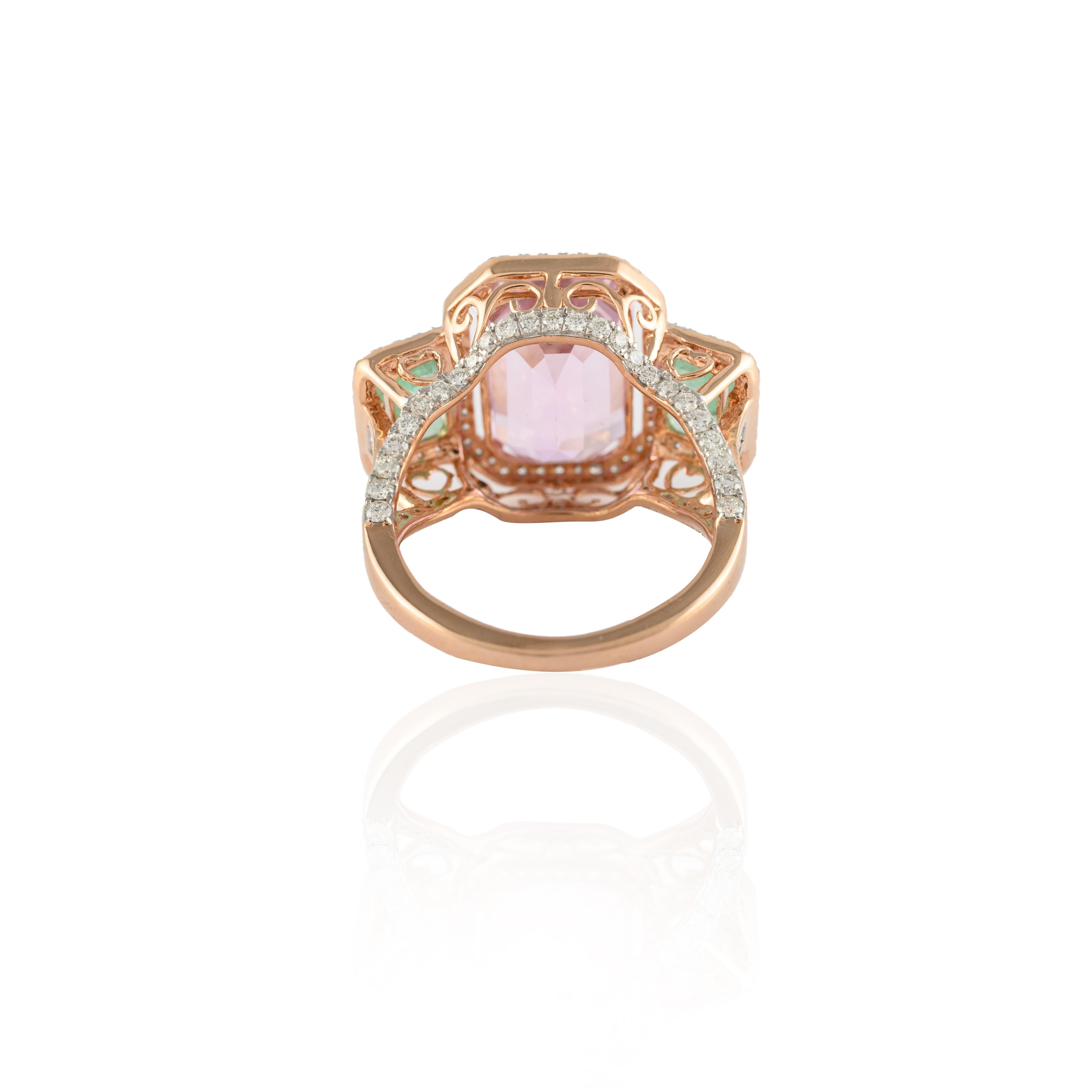 For Sale:  Semi Gemstone and Emerald Cocktail Ring with Diamonds in 18k Solid Rose Gold 2
